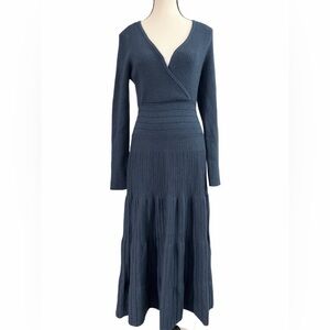 Chic Blue Knit Long Sleeve Dress